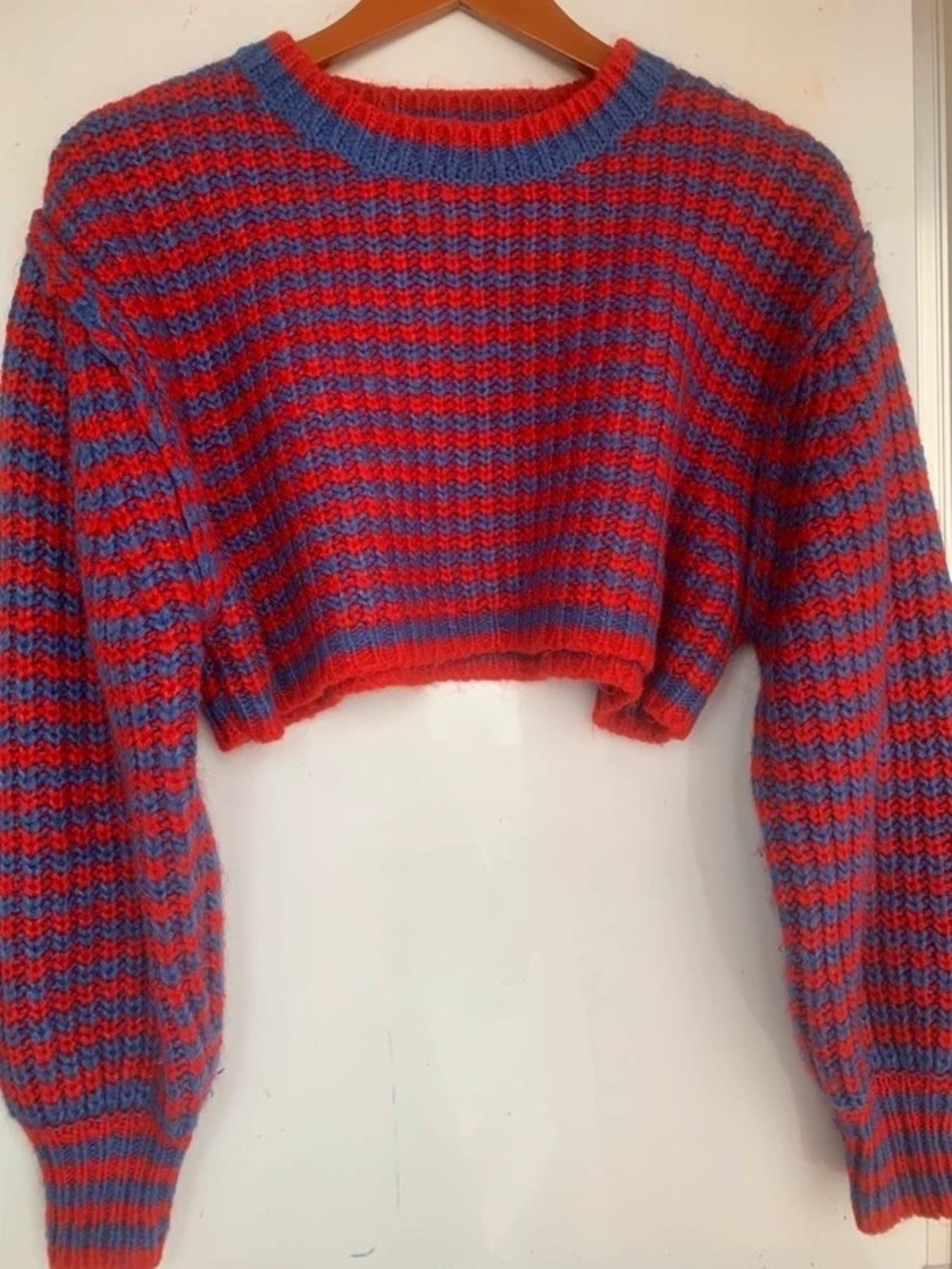 Zara Red & Blue Striped Cropped Knit Sweater